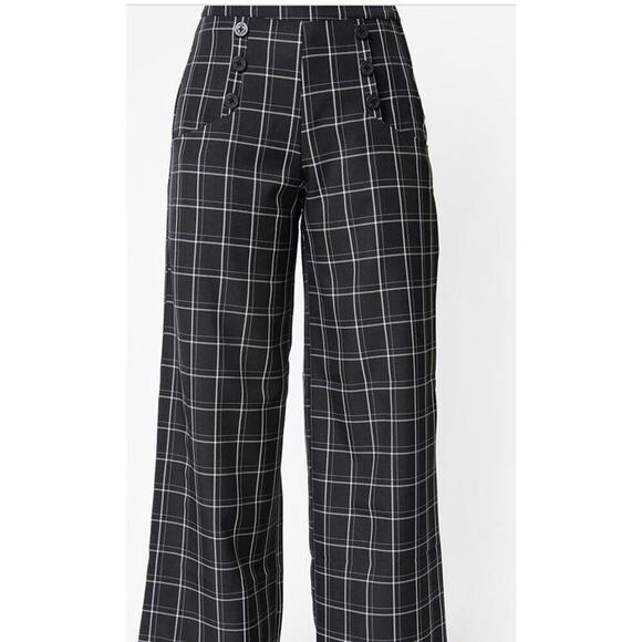 Unique Vintage Ginger Window Pane Plaid High Waist Sailor Pants 1940s Sz M #41 - Picture 4 of 7